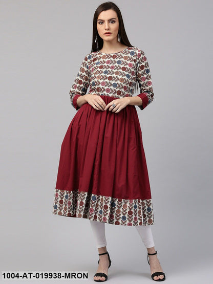 Maroon Printed Anarkali Kurta