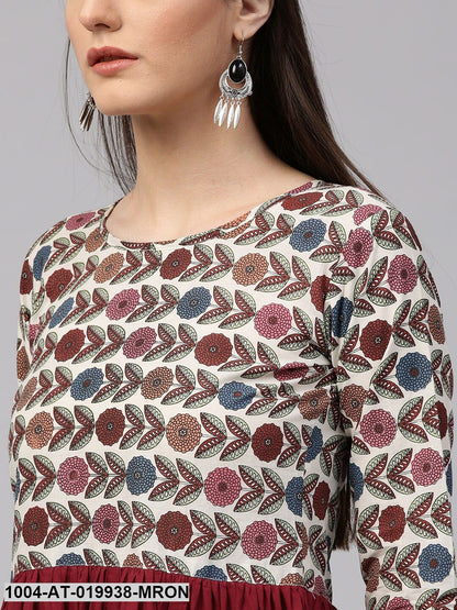 Maroon Printed Anarkali Kurta