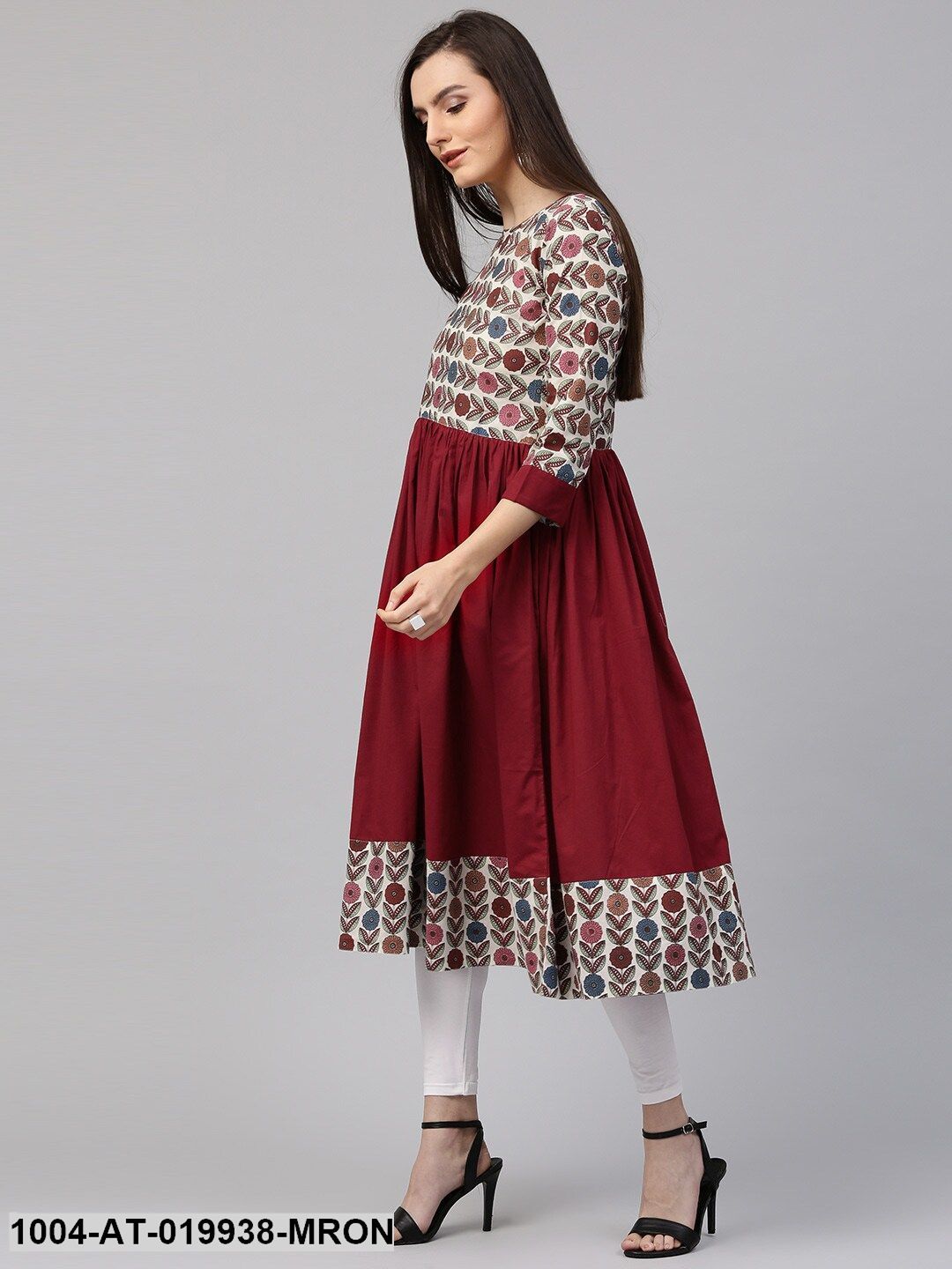 Maroon Printed Anarkali Kurta
