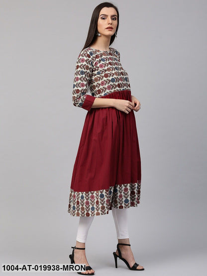Maroon Printed Anarkali Kurta