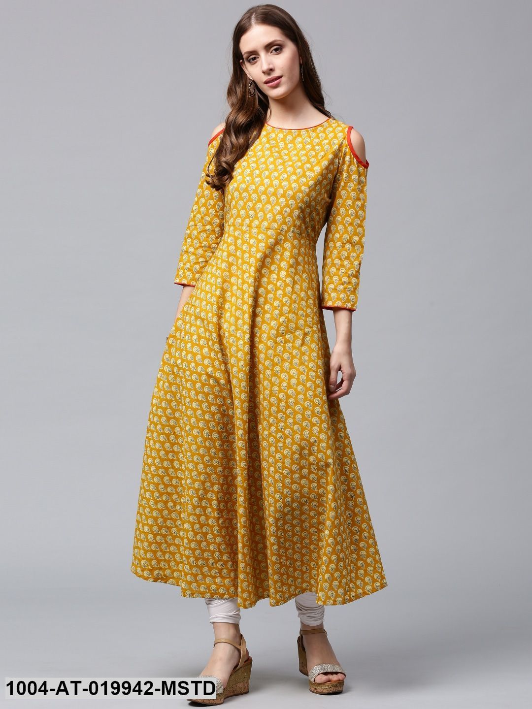 Mustard Yellow Printed Anarkali Kurta