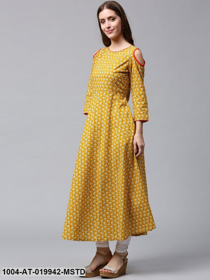 Mustard Yellow Printed Anarkali Kurta