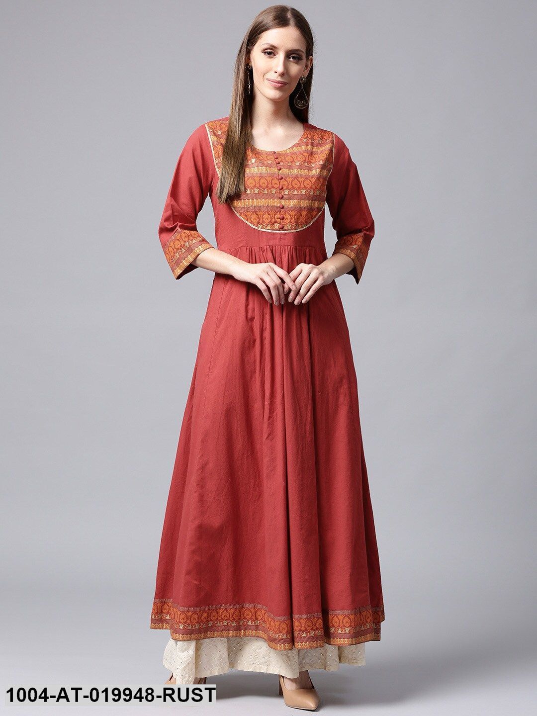 Rust Red Printed Detail Anarkali Kurta
