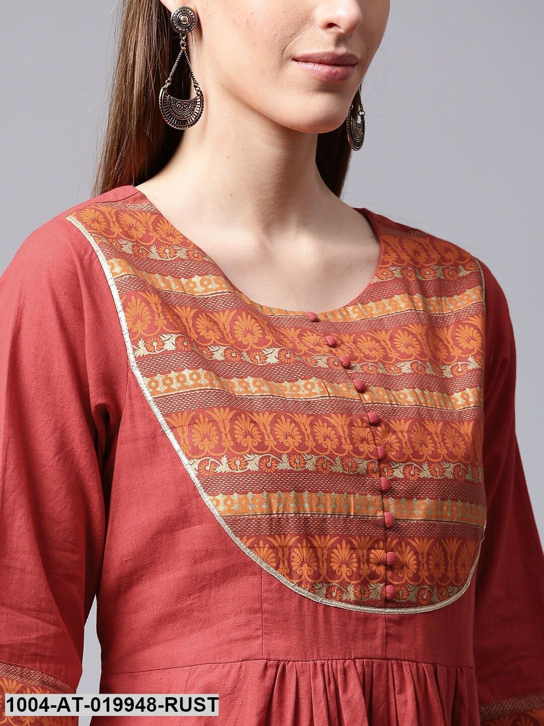 Rust Red Printed Detail Anarkali Kurta