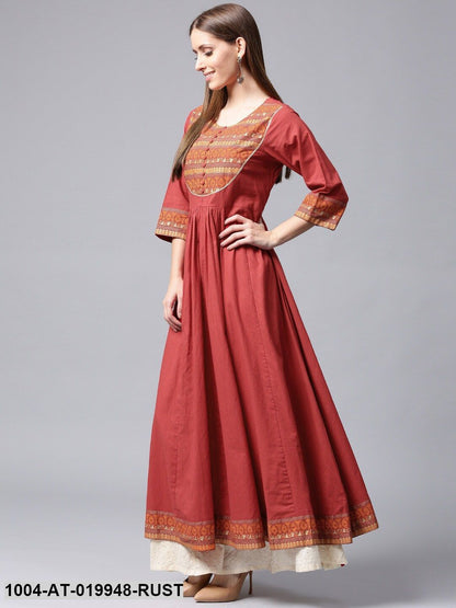 Rust Red Printed Detail Anarkali Kurta