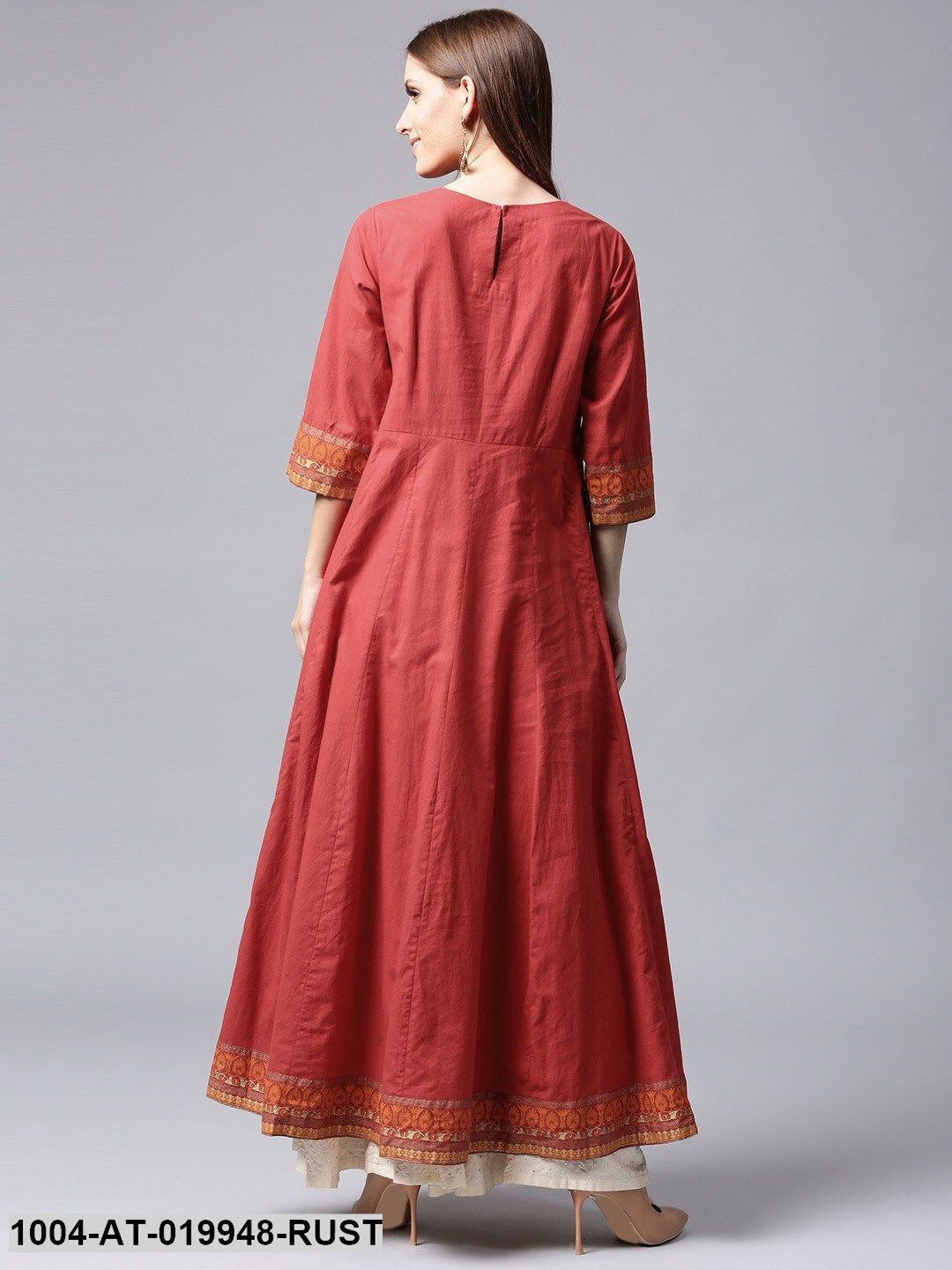 Rust Red Printed Detail Anarkali Kurta