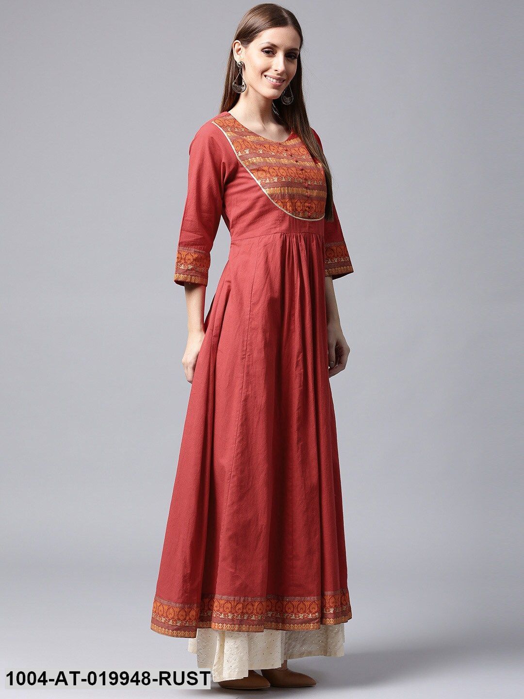 Rust Red Printed Detail Anarkali Kurta