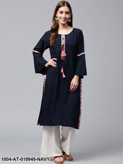 Navy Blue Solid Straight Kurta