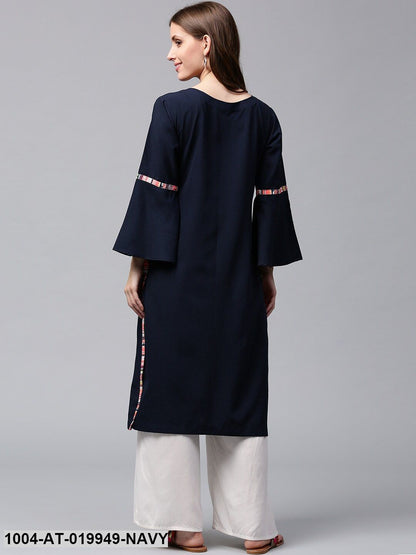 Navy Blue Solid Straight Kurta