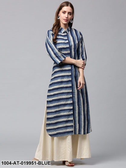 Blue & Off-White Striped Pathani Kurta