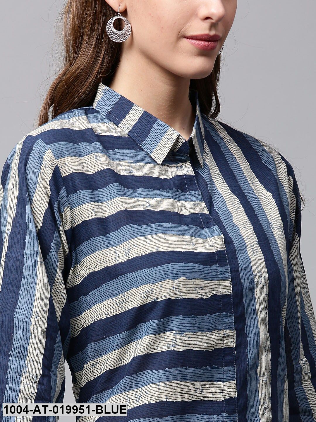 Blue & Off-White Striped Pathani Kurta