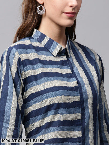 Blue & Off-White Striped Pathani Kurta
