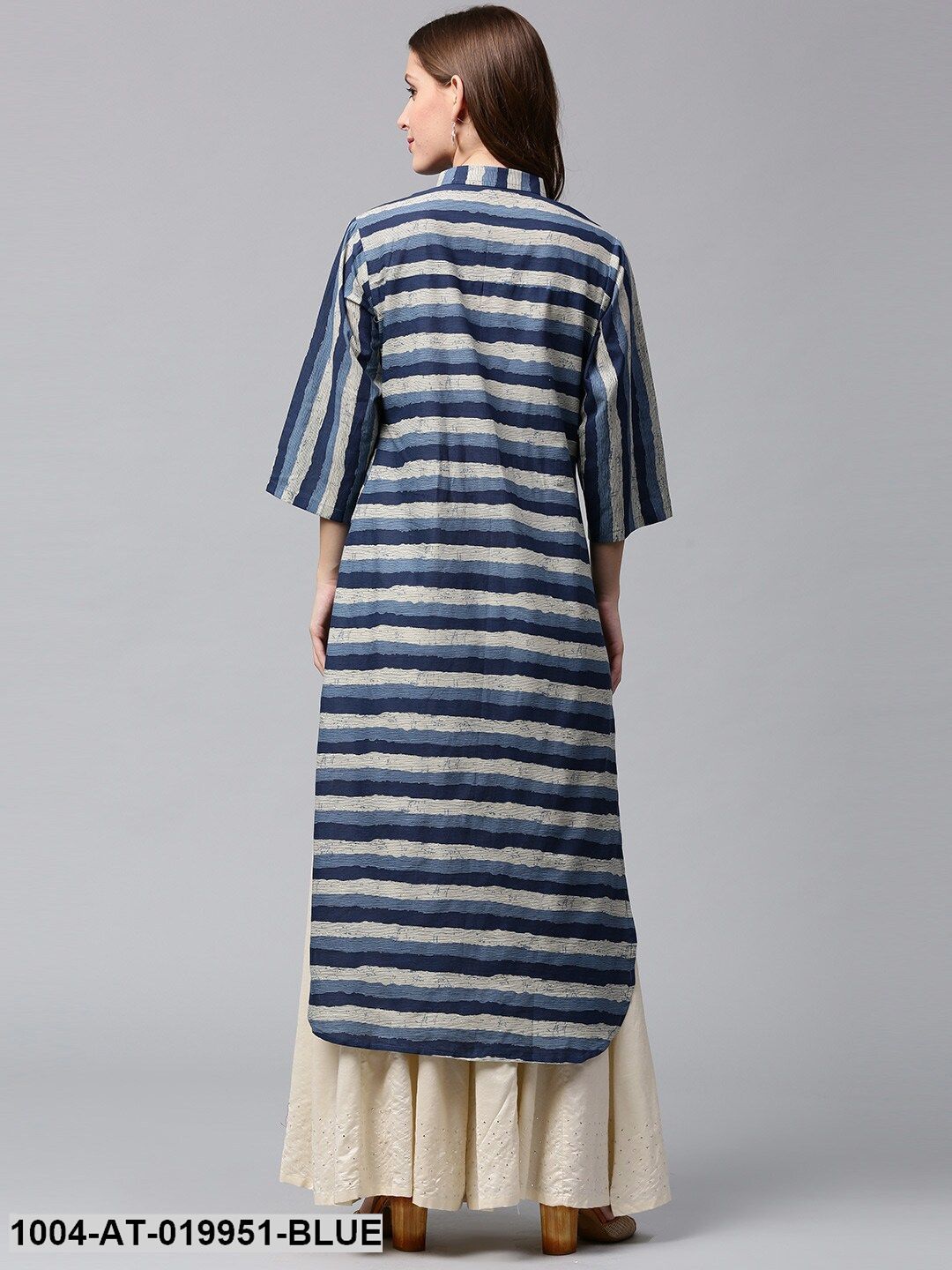 Blue & Off-White Striped Pathani Kurta