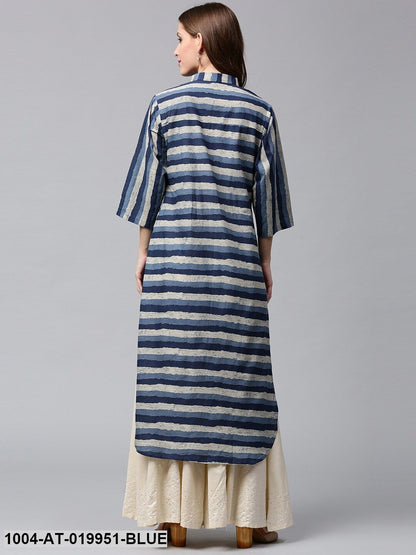 Blue & Off-White Striped Pathani Kurta