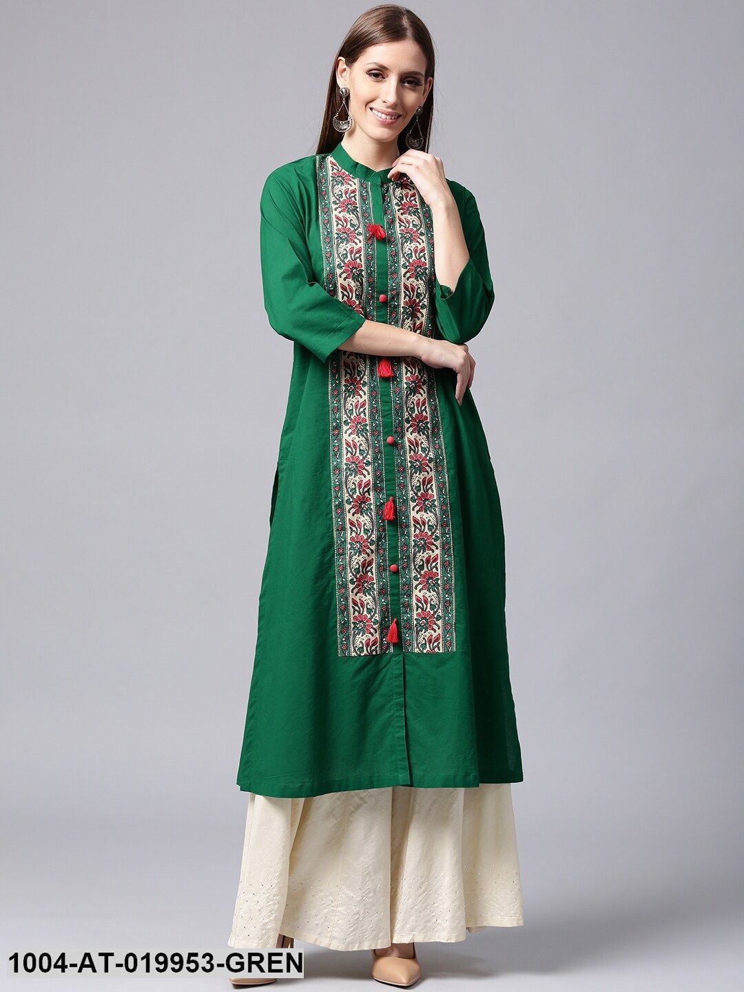 Green Printed A-Line Kurta