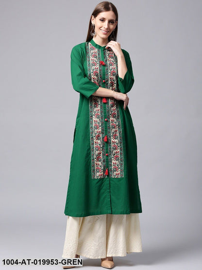 Green Printed A-Line Kurta