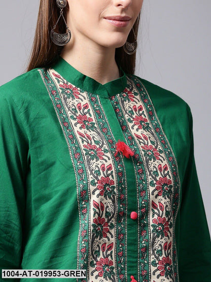 Green Printed A-Line Kurta