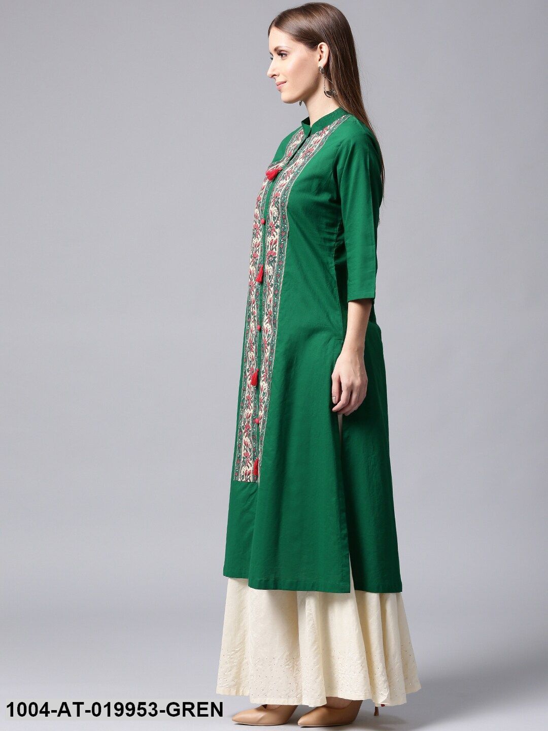Green Printed A-Line Kurta