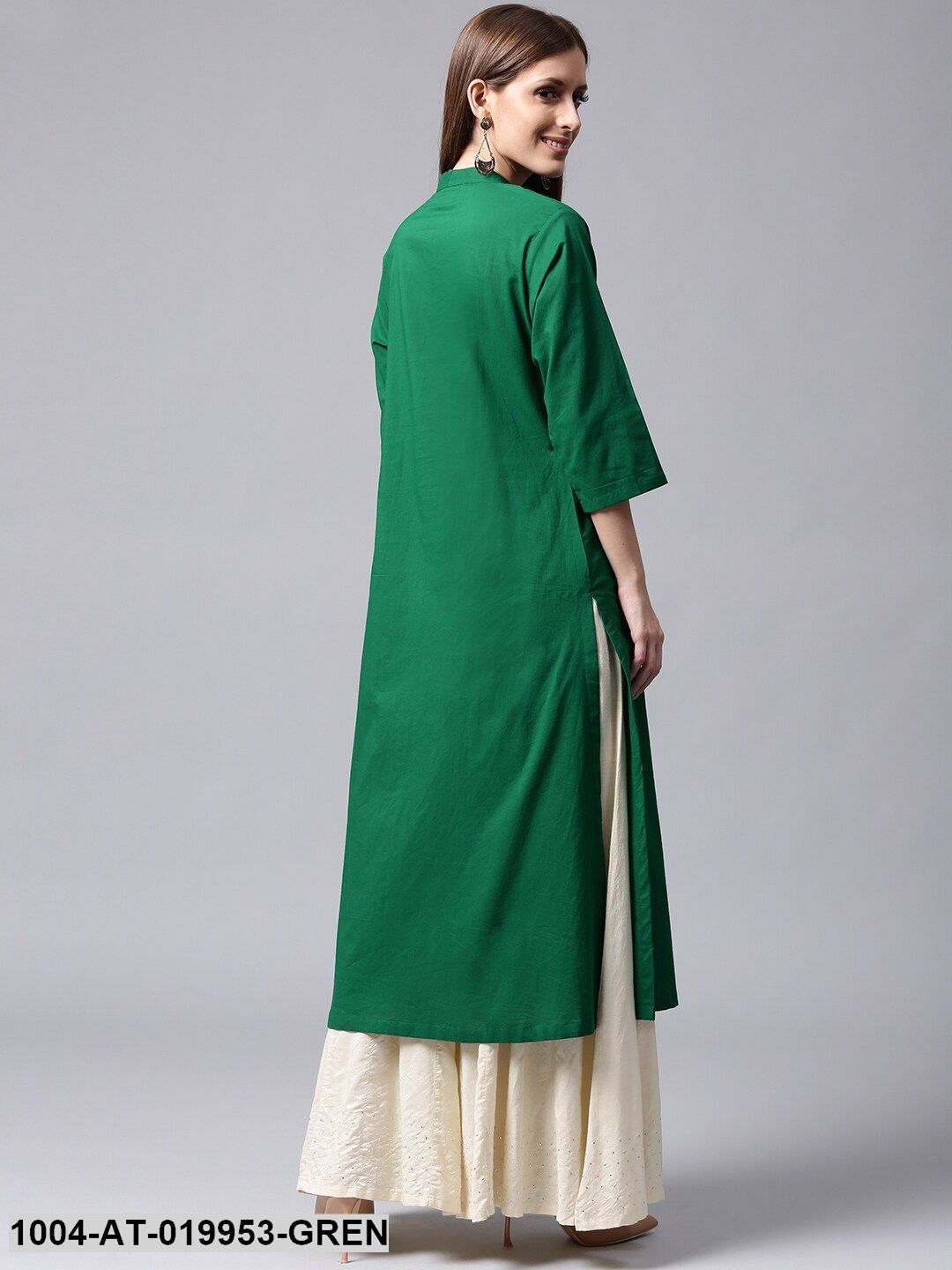 Green Printed A-Line Kurta
