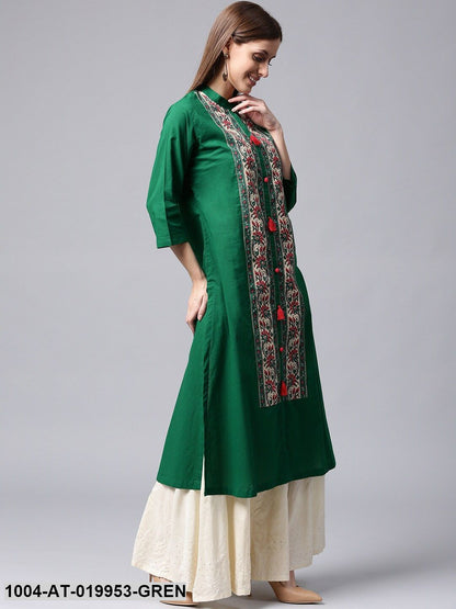Green Printed A-Line Kurta