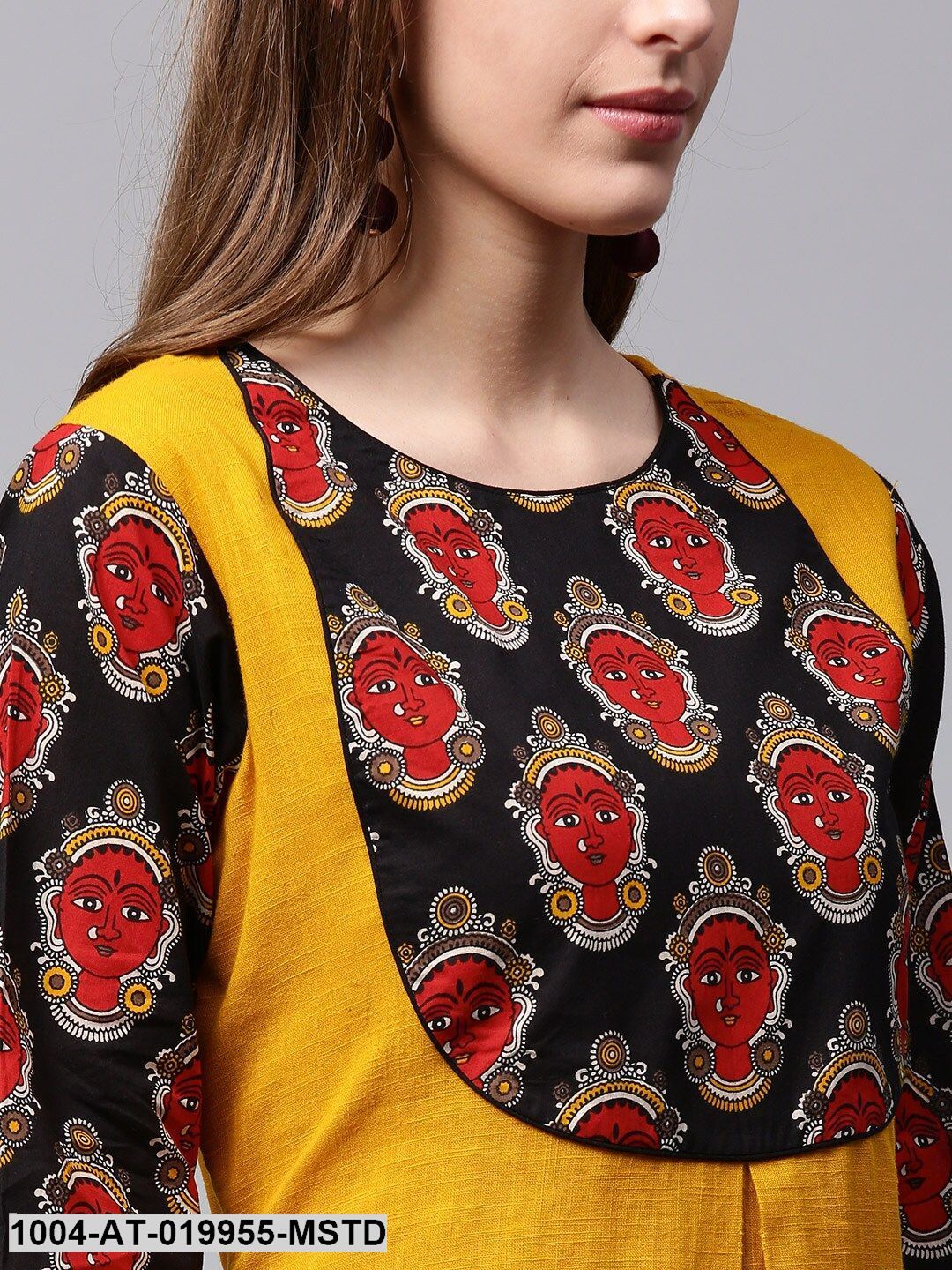 Mustard Yellow & Black Printed Detail A-Line Kurta