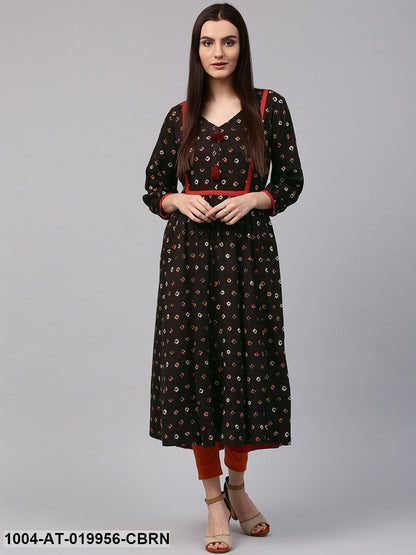 Coffee Brown Printed Anarkali Kurta