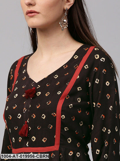 Coffee Brown Printed Anarkali Kurta