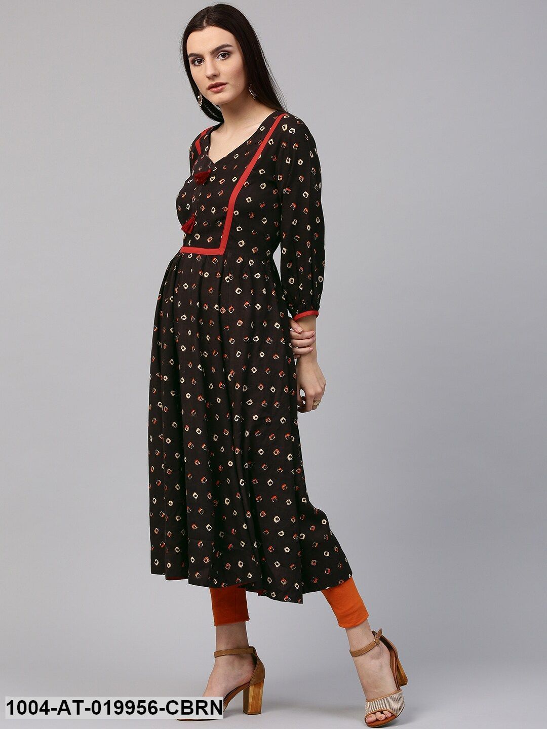 Coffee Brown Printed Anarkali Kurta
