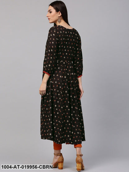 Coffee Brown Printed Anarkali Kurta