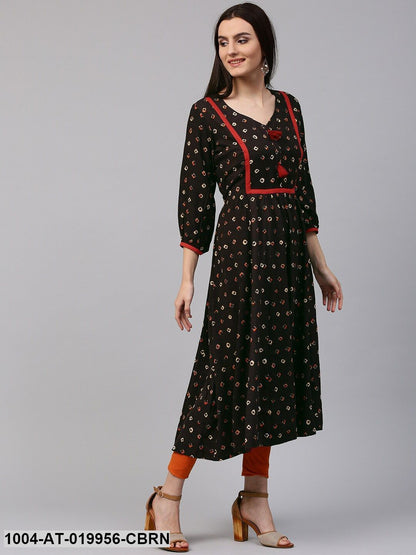 Coffee Brown Printed Anarkali Kurta