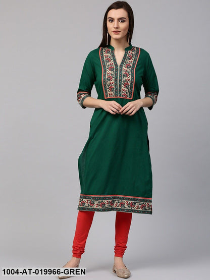 Green Printed Straight Kurta