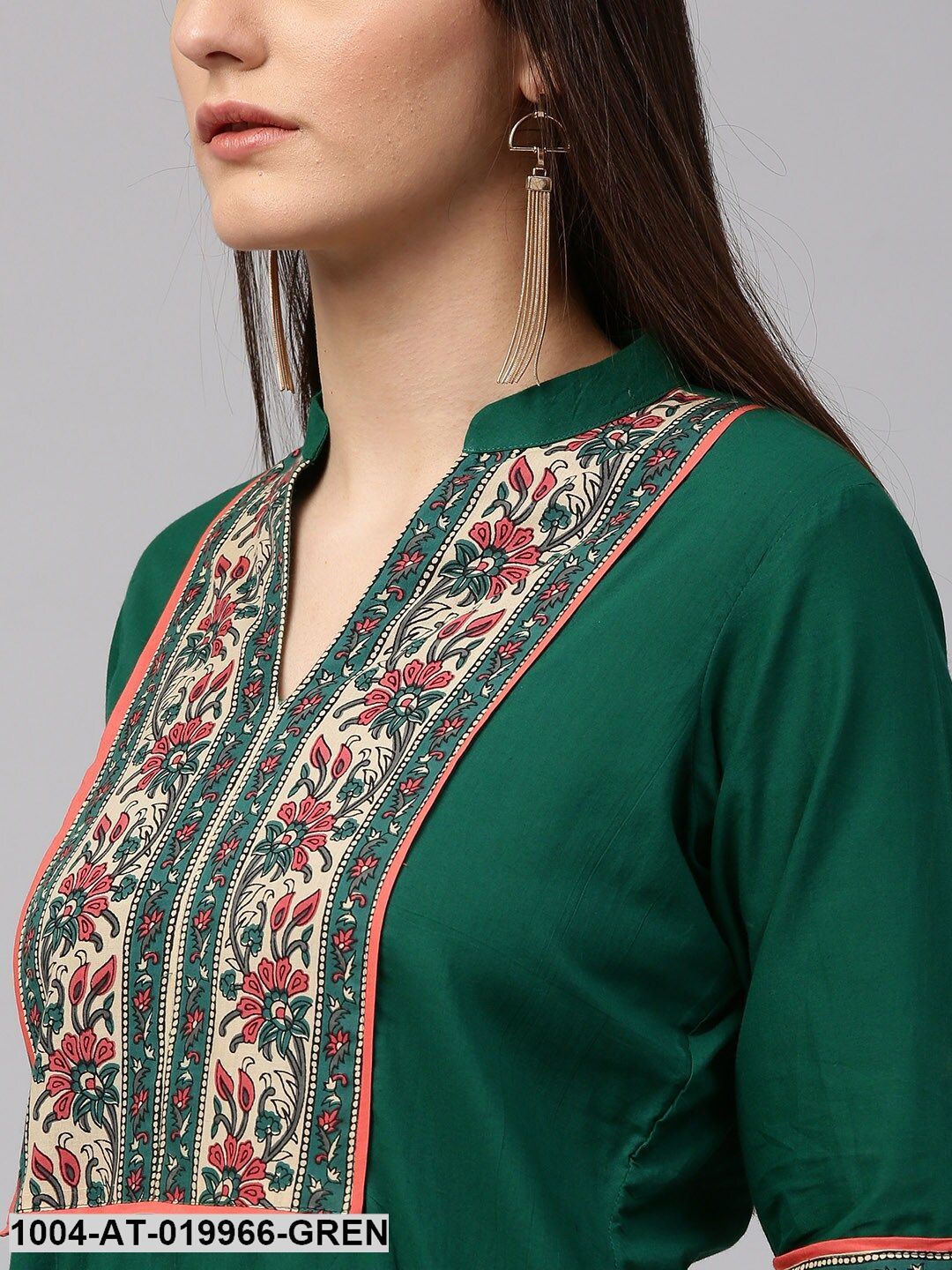 Green Printed Straight Kurta
