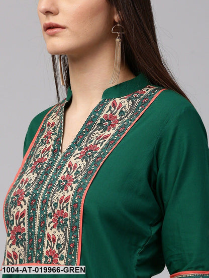 Green Printed Straight Kurta
