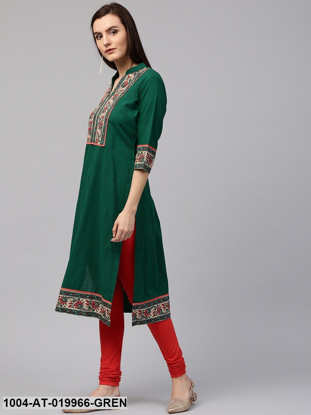 Green Printed Straight Kurta