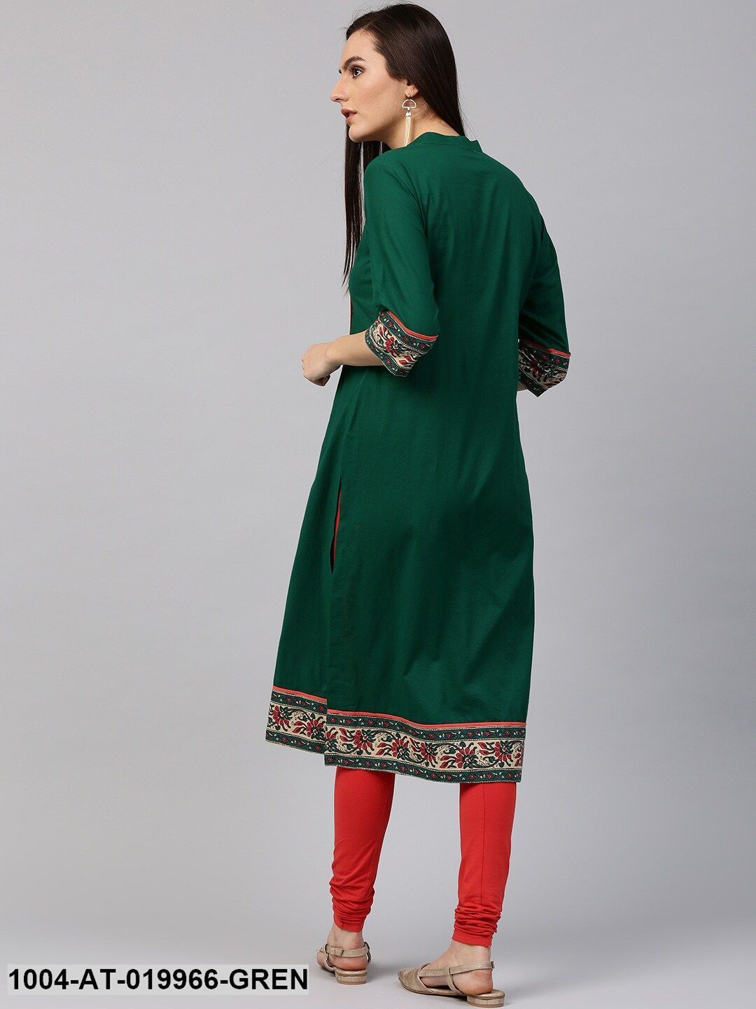 Green Printed Straight Kurta