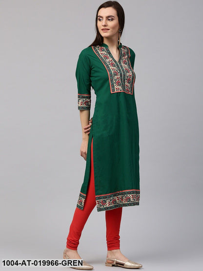 Green Printed Straight Kurta