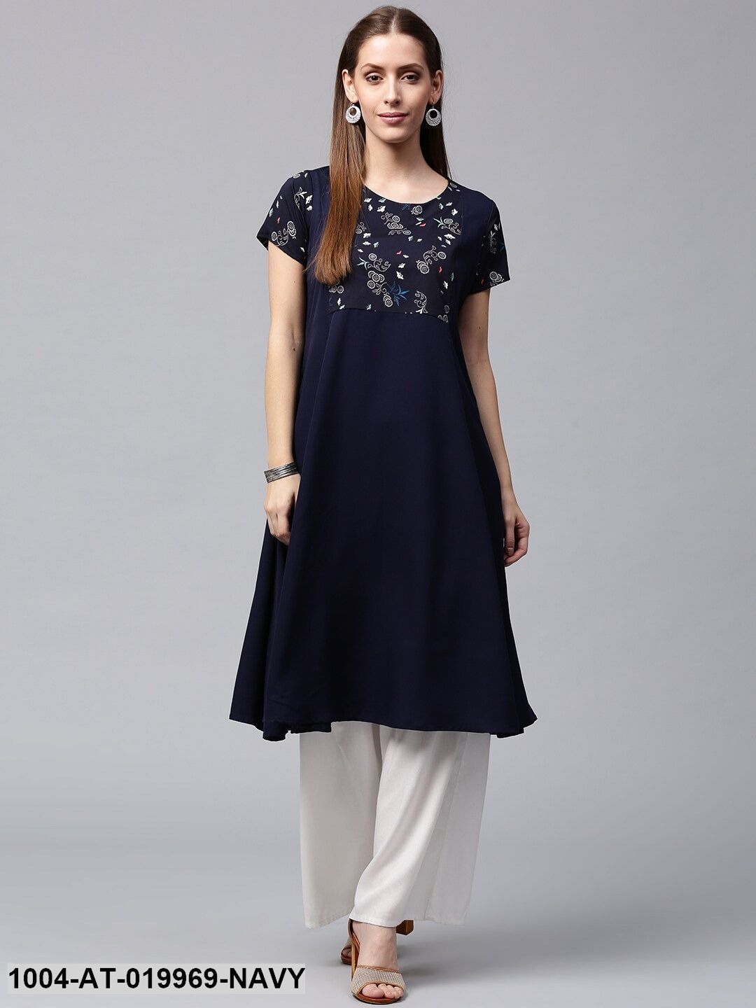 Navy Solid A-Line Kurta with Longline Ethnic Jacket