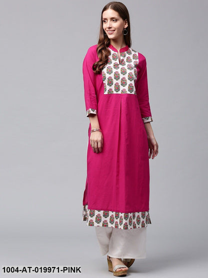 Pink Printed Straight Kurta