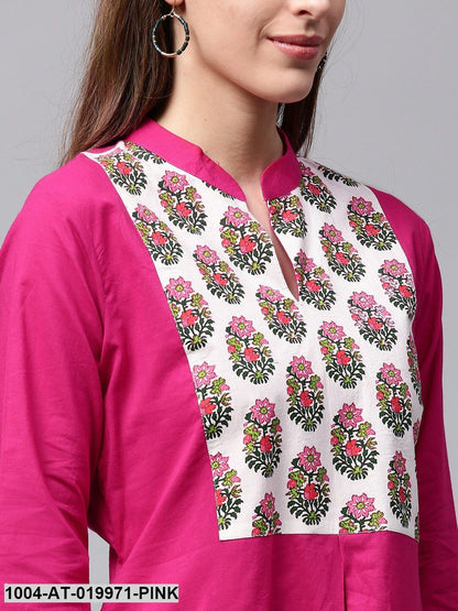 Pink Printed Straight Kurta