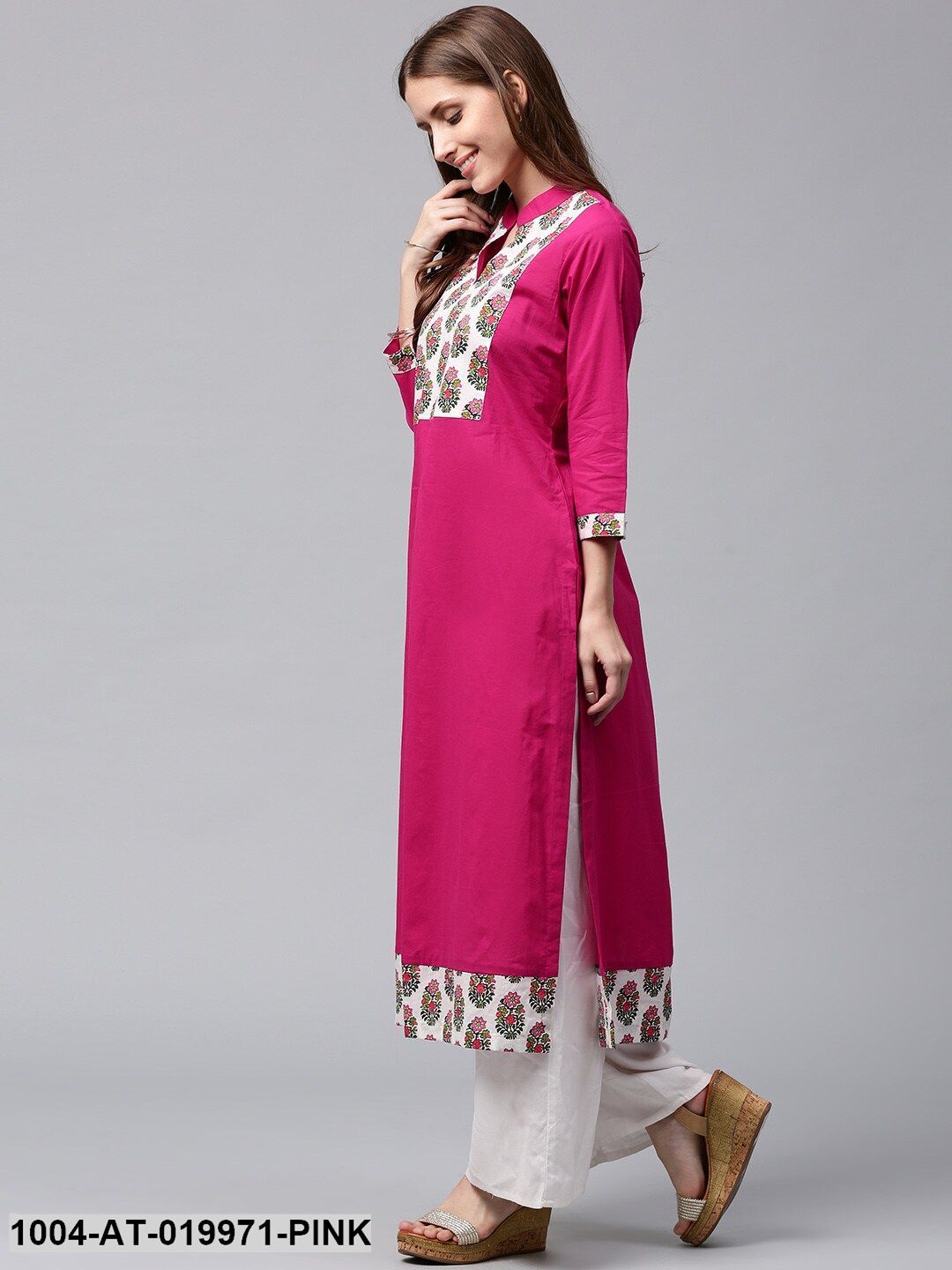 Pink Printed Straight Kurta