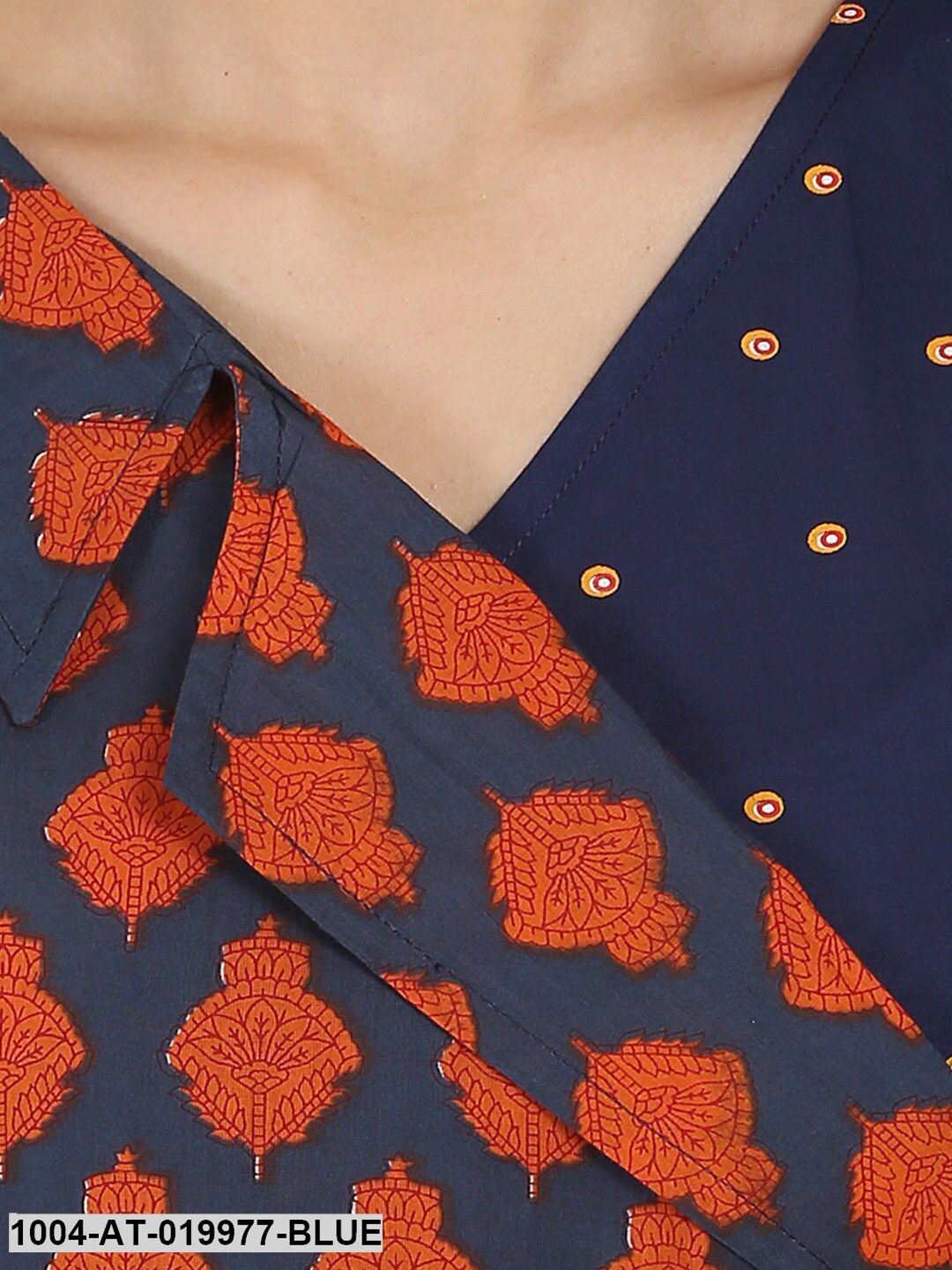 Blue & Orange Printed A-Line Kurta
