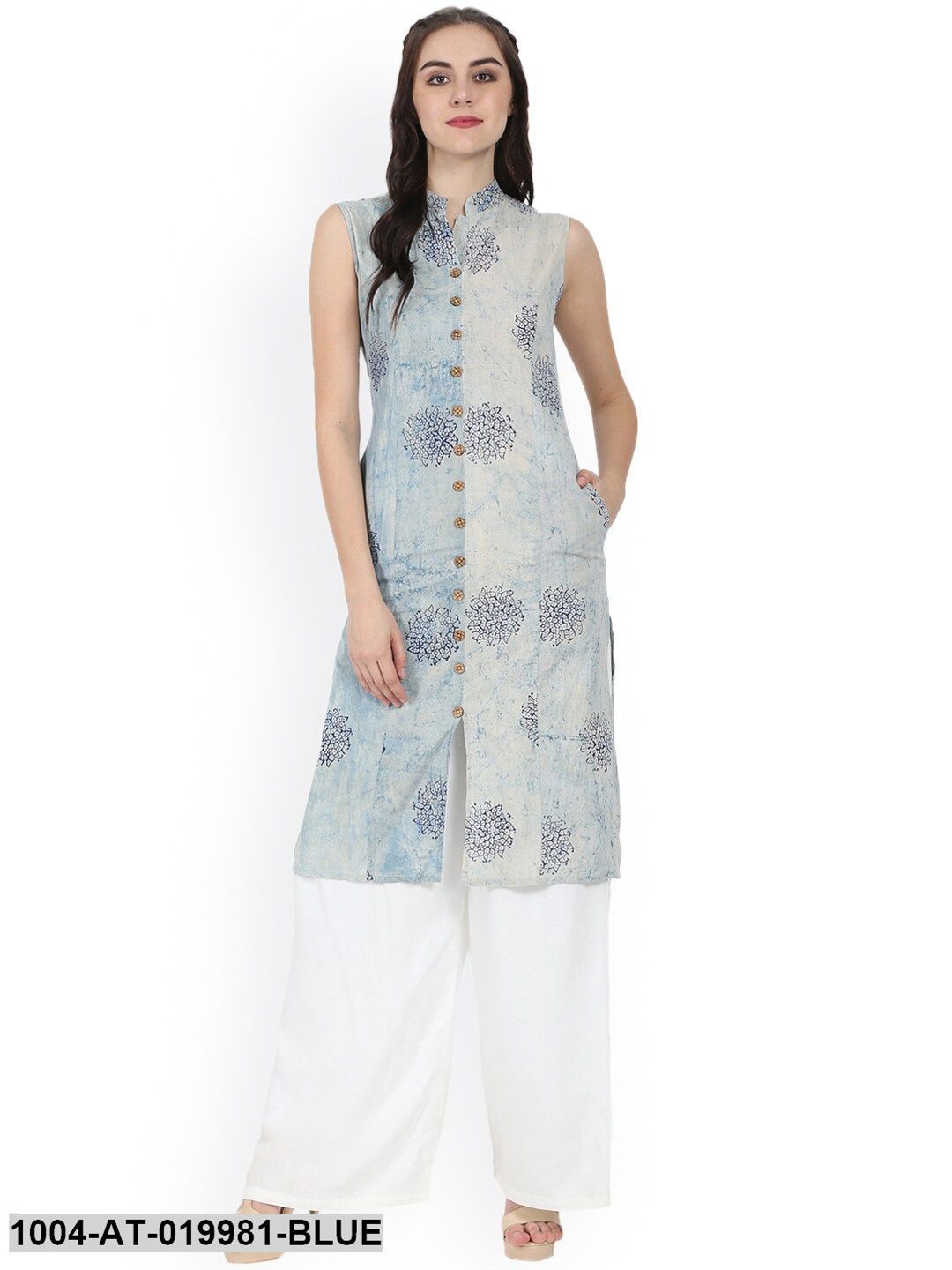 Blue Printed A-Line Kurta