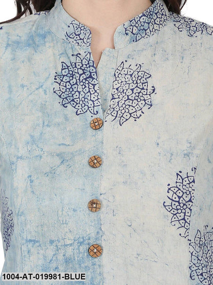 Blue Printed A-Line Kurta