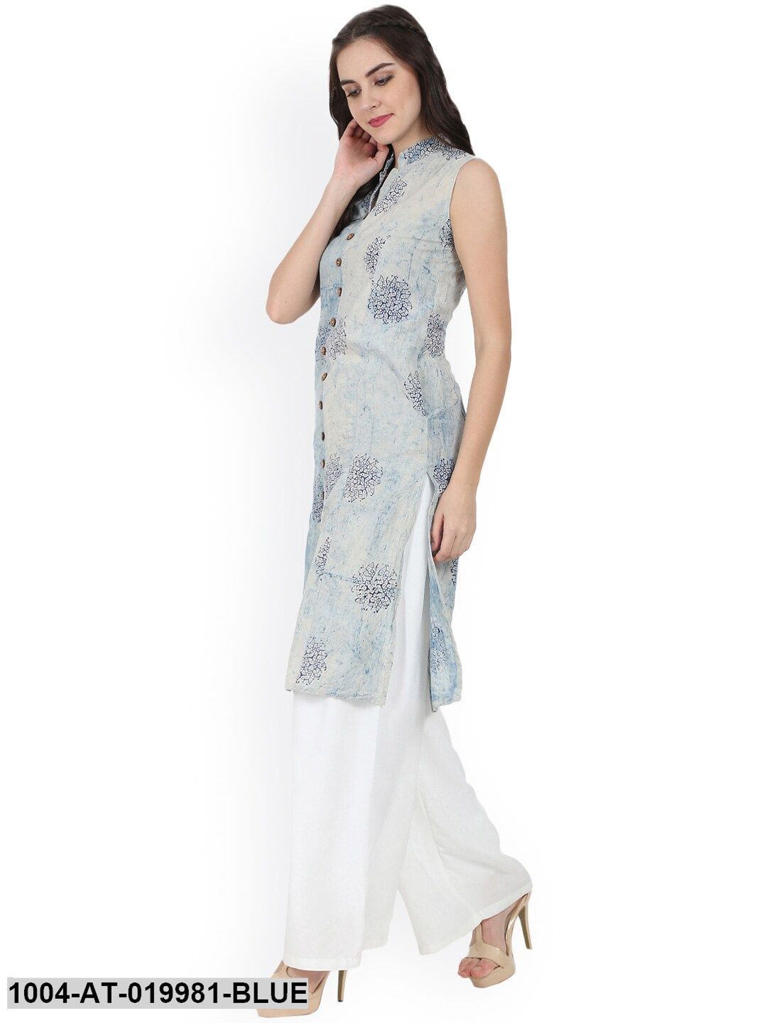 Blue Printed A-Line Kurta
