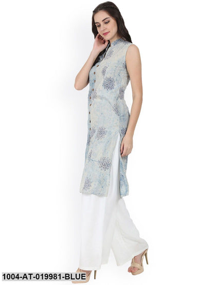 Blue Printed A-Line Kurta
