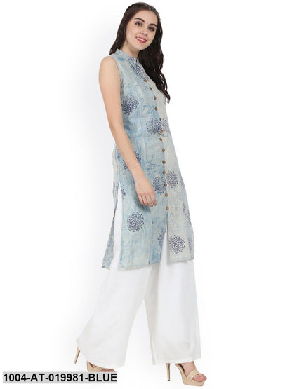 Blue Printed A-Line Kurta