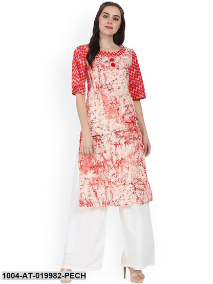 Peach-Coloured Printed Straight Kurta