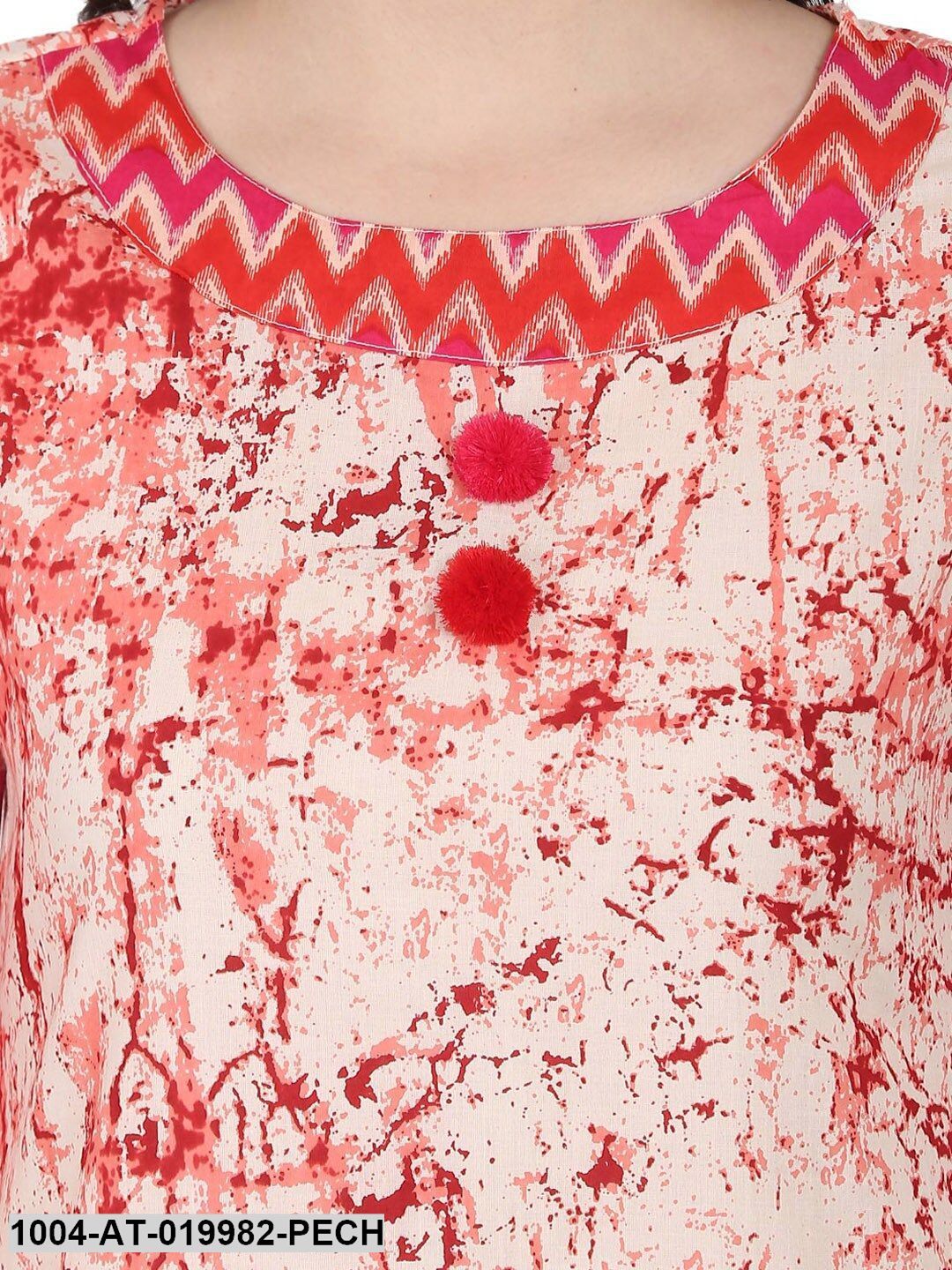 Peach-Coloured Printed Straight Kurta
