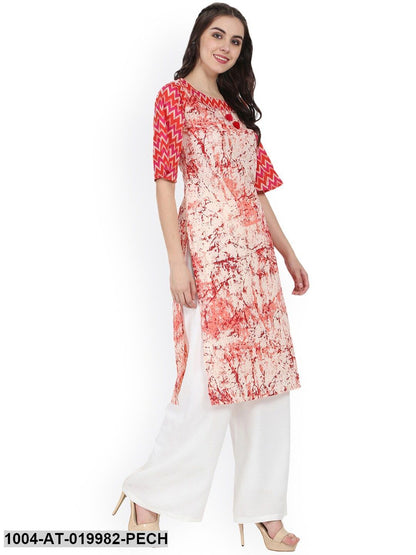 Peach-Coloured Printed Straight Kurta