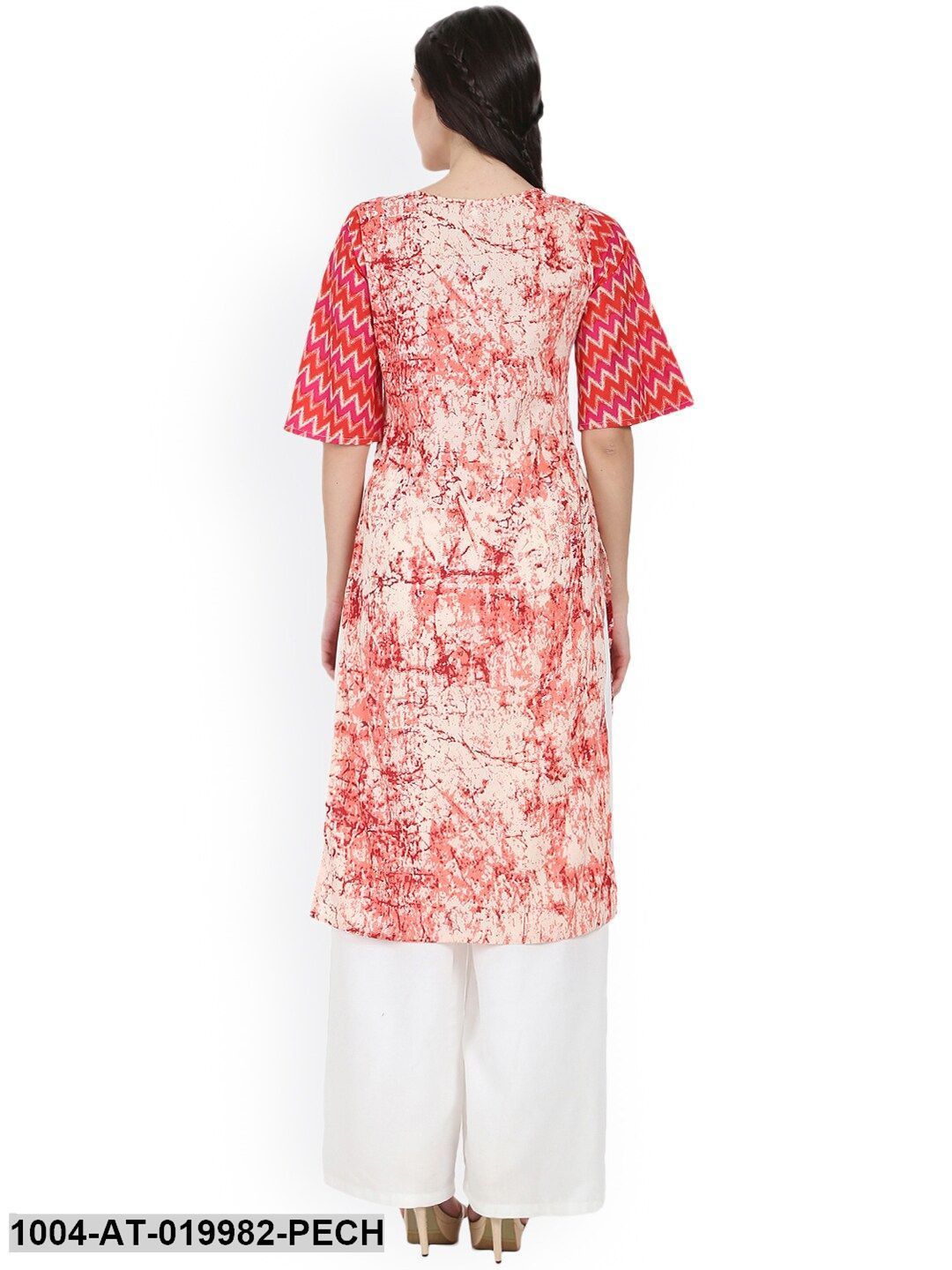 Peach-Coloured Printed Straight Kurta